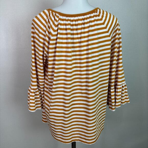 Michael Michael Kors Top Medium Orange White Striped Bell Sleeve Shirt Women's - Picture 5 of 12